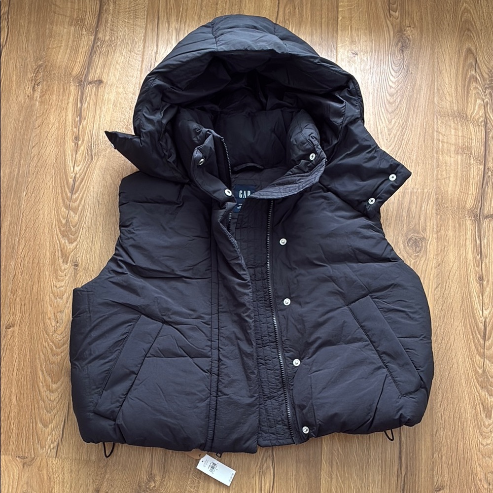 GAP Charcoal Hooded Puffer Vest